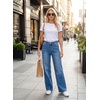image:imageAstylish Womens High Waist Wide Leg Straight Stretch Jeans Pockets Rivet Retro Early Fall Fashion Denim PantsSky Blue
