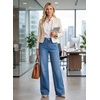 image:imageAstylish Womens High Waist Wide Leg Straight Stretch Jeans Pockets Rivet Retro Early Fall Fashion Denim PantsSky Blue