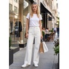 image:imageAstylish Womens High Waist Wide Leg Straight Stretch Jeans Pockets Rivet Retro Early Fall Fashion Denim PantsWhite