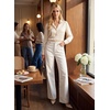 image:imageAstylish Womens High Waist Wide Leg Straight Stretch Jeans Pockets Rivet Retro Early Fall Fashion Denim PantsWhite
