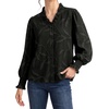 image:imageAstylish Womens Leaf Embroidery Button Down Shirts V Neck Ruffle Collar Puff Long Sleeve TopsBlack