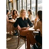image:imageAstylish Womens Leaf Embroidery Button Down Shirts V Neck Ruffle Collar Puff Long Sleeve TopsBlack