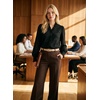 image:imageAstylish Womens Leaf Embroidery Button Down Shirts V Neck Ruffle Collar Puff Long Sleeve TopsBlack