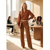 image:imageAstylish Womens Leaf Embroidery Button Down Shirts V Neck Ruffle Collar Puff Long Sleeve TopsBrown