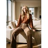 image:imageAstylish Womens Leaf Embroidery Button Down Shirts V Neck Ruffle Collar Puff Long Sleeve TopsBrown