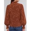image:imageAstylish Womens Leaf Embroidery Button Down Shirts V Neck Ruffle Collar Puff Long Sleeve TopsBrown