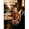 image:imageAstylish Womens Leaf Embroidery Button Down Shirts V Neck Ruffle Collar Puff Long Sleeve TopsBrown