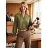image:imageAstylish Womens Leaf Embroidery Button Down Shirts V Neck Ruffle Collar Puff Long Sleeve TopsFern Green