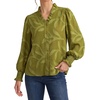image:imageAstylish Womens Leaf Embroidery Button Down Shirts V Neck Ruffle Collar Puff Long Sleeve TopsFern Green