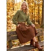 image:imageAstylish Womens Leaf Embroidery Button Down Shirts V Neck Ruffle Collar Puff Long Sleeve TopsFern Green