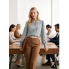 image:imageAstylish Womens Leaf Embroidery Button Down Shirts V Neck Ruffle Collar Puff Long Sleeve TopsIceland Blue