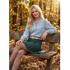 image:imageAstylish Womens Leaf Embroidery Button Down Shirts V Neck Ruffle Collar Puff Long Sleeve TopsIceland Blue