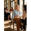image:imageAstylish Womens Leaf Embroidery Button Down Shirts V Neck Ruffle Collar Puff Long Sleeve TopsIceland Blue