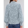 image:imageAstylish Womens Leaf Embroidery Button Down Shirts V Neck Ruffle Collar Puff Long Sleeve TopsIceland Blue