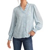 image:imageAstylish Womens Leaf Embroidery Button Down Shirts V Neck Ruffle Collar Puff Long Sleeve TopsIceland Blue