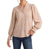image:imageAstylish Womens Leaf Embroidery Button Down Shirts V Neck Ruffle Collar Puff Long Sleeve TopsRose Tan