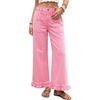 image:imageAstylish Wide Leg Jeans for Women Stretch High Wasited Baggy Trendy Denim Jean Ruffle Hem PantsPink