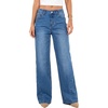 image:imageAstylish Womens High Waist Wide Leg Straight Stretch Jeans Pockets Rivet Retro Early Fall Fashion Denim PantsSky Blue