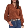 image:imageAstylish Womens Leaf Embroidery Button Down Shirts V Neck Ruffle Collar Puff Long Sleeve TopsBrown