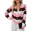 image:imageAstylish Women 2026 Open Front Long Sleeve Button Down Fall Outfits Knit Chevron Striped Cardigan SweatersPink