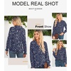 image:imageAstylish Women 2025 Casual Polka Dot Blouses Smocked Long Sleeve V Neck Collared Shirts Chiffon Bohemian TopsDark Blue