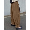 image:imageAstylish Womens Corduroy Pants Casual High Waisted Wide Leg Baggy Cuffed Ankle Pant Ruffle Tapered TrousersBrown