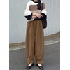 image:imageAstylish Womens Corduroy Pants Casual High Waisted Wide Leg Baggy Cuffed Ankle Pant Ruffle Tapered TrousersBrown