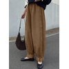 image:imageAstylish Womens Corduroy Pants Casual High Waisted Wide Leg Baggy Cuffed Ankle Pant Ruffle Tapered TrousersBrown