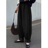 image:imageAstylish Womens Corduroy Pants Casual High Waisted Wide Leg Baggy Cuffed Ankle Pant Ruffle Tapered TrousersColor Black