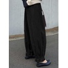 image:imageAstylish Womens Corduroy Pants Casual High Waisted Wide Leg Baggy Cuffed Ankle Pant Ruffle Tapered TrousersColor Black