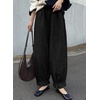 image:imageAstylish Womens Corduroy Pants Casual High Waisted Wide Leg Baggy Cuffed Ankle Pant Ruffle Tapered TrousersColor Black