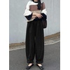 image:imageAstylish Womens Corduroy Pants Casual High Waisted Wide Leg Baggy Cuffed Ankle Pant Ruffle Tapered TrousersColor Black