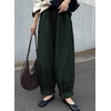 image:imageAstylish Womens Corduroy Pants Casual High Waisted Wide Leg Baggy Cuffed Ankle Pant Ruffle Tapered TrousersDuffel Green
