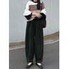 image:imageAstylish Womens Corduroy Pants Casual High Waisted Wide Leg Baggy Cuffed Ankle Pant Ruffle Tapered TrousersDuffel Green