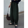 image:imageAstylish Womens Corduroy Pants Casual High Waisted Wide Leg Baggy Cuffed Ankle Pant Ruffle Tapered TrousersDuffel Green