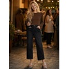 image:imageAstylish Womens High Waisted Jeans Stretchy Straight Leg Seamed Front Trendy Denim PantsBlack
