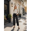 image:imageAstylish Womens High Waisted Jeans Stretchy Straight Leg Seamed Front Trendy Denim PantsBlack