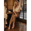 image:imageAstylish Womens High Waisted Jeans Stretchy Straight Leg Seamed Front Trendy Denim PantsBrown