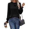 image:imageAstylish Womens Puff Sleeve Blouse Crewneck Bow Tie Solid Textured Jacquard Business Casual Long Sleeve TopsBlack