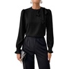 image:imageAstylish Womens Puff Sleeve Blouse Crewneck Bow Tie Solid Textured Jacquard Business Casual Long Sleeve TopsBlack
