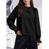 image:imageAstylish Womens Puff Sleeve Blouse Crewneck Bow Tie Solid Textured Jacquard Business Casual Long Sleeve TopsBlack