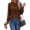 image:imageAstylish Womens Puff Sleeve Blouse Crewneck Bow Tie Solid Textured Jacquard Business Casual Long Sleeve TopsCoffee