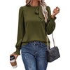 image:imageAstylish Womens Puff Sleeve Blouse Crewneck Bow Tie Solid Textured Jacquard Business Casual Long Sleeve TopsGreen