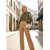 image:imageAstylish Womens Puff Sleeve Blouse Crewneck Bow Tie Solid Textured Jacquard Business Casual Long Sleeve TopsGreen