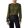 image:imageAstylish Womens Puff Sleeve Blouse Crewneck Bow Tie Solid Textured Jacquard Business Casual Long Sleeve TopsGreen