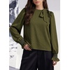 image:imageAstylish Womens Puff Sleeve Blouse Crewneck Bow Tie Solid Textured Jacquard Business Casual Long Sleeve TopsGreen