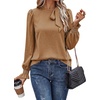 image:imageAstylish Womens Puff Sleeve Blouse Crewneck Bow Tie Solid Textured Jacquard Business Casual Long Sleeve TopsLight French Beige