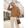 image:imageAstylish Womens Puff Sleeve Blouse Crewneck Bow Tie Solid Textured Jacquard Business Casual Long Sleeve TopsLight French Beige