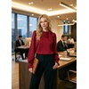 image:imageAstylish Womens Puff Sleeve Blouse Crewneck Bow Tie Solid Textured Jacquard Business Casual Long Sleeve TopsRed