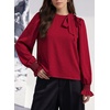 image:imageAstylish Womens Puff Sleeve Blouse Crewneck Bow Tie Solid Textured Jacquard Business Casual Long Sleeve TopsRed